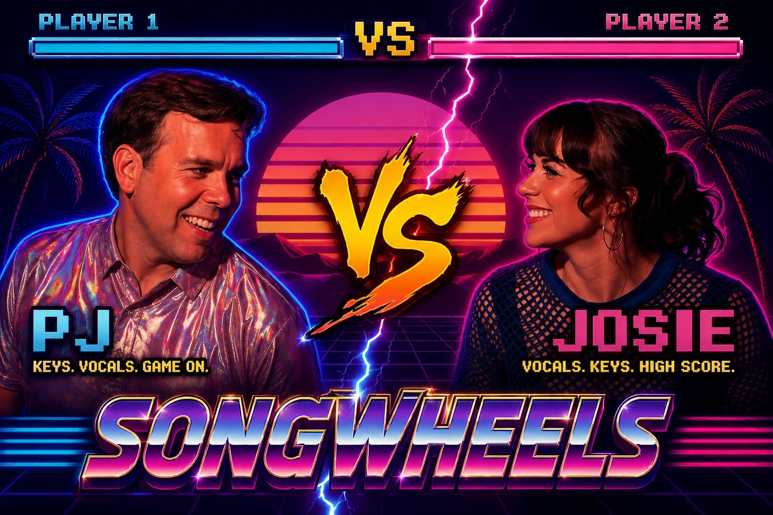 Songwheels performers in bright retro-inspired stage outfits